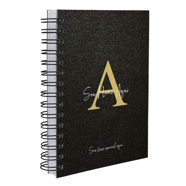 Agenda Personalizada Moderna Letra Glitter Preto Ouro