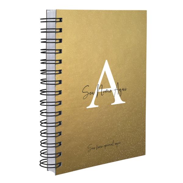 Agenda Personalizada Moderna Letra Glitter Metalizada Ouro