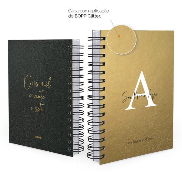 Agenda Personalizada Moderna Letra Glitter Metalizada Ouro