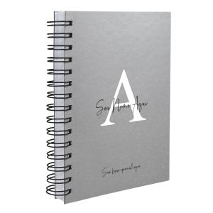 Agenda Personalizada Moderna Letra Glitter Metalizada Prata