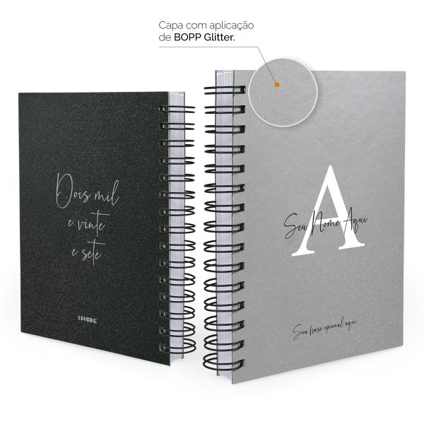 Agenda Personalizada Moderna Letra Glitter Metalizada Prata