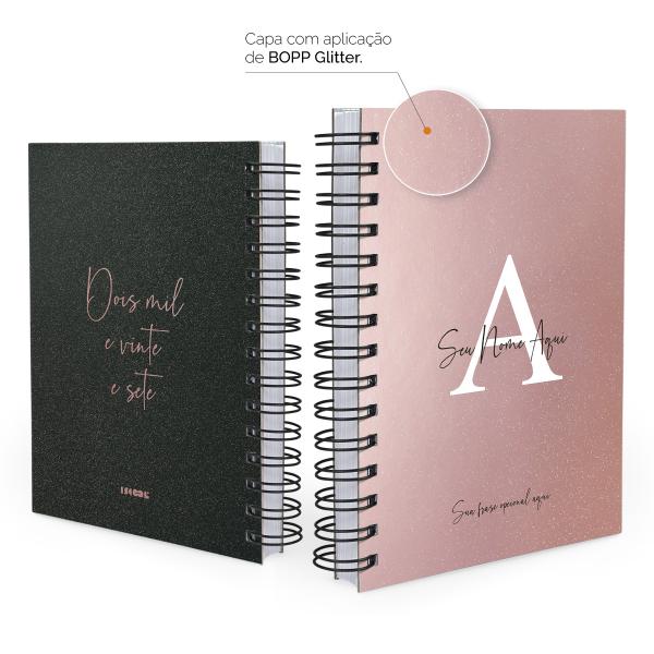 Agenda Personalizada Moderna Letra Glitter Metalizada Rose Gold