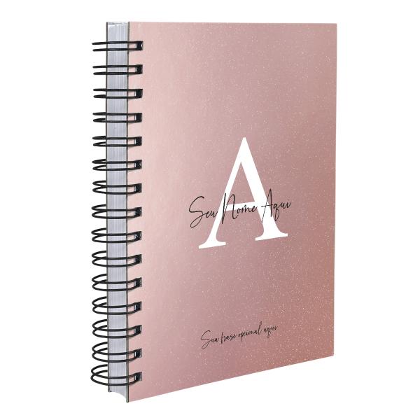 Agenda Personalizada Moderna Letra Glitter Metalizada Rose Gold