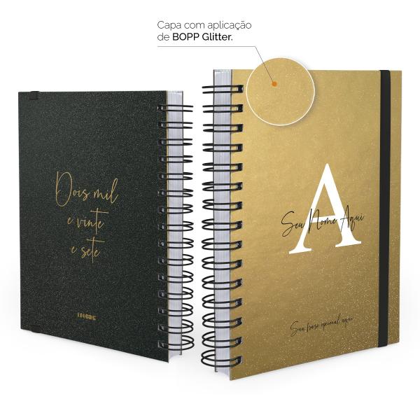 Agenda Plus Personalizada Moderna Letra Glitter Metalizada Ouro