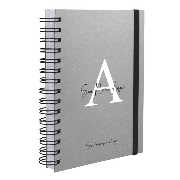 Agenda Plus Personalizada Moderna Letra Glitter Metalizada Prata
