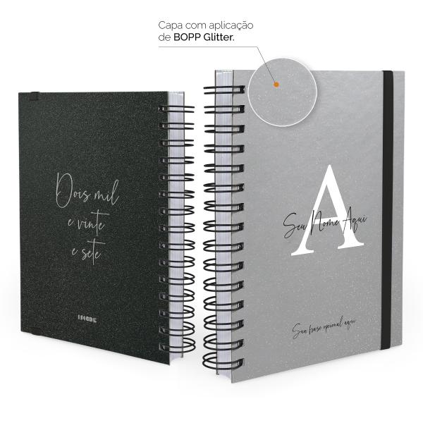 Agenda Plus Personalizada Moderna Letra Glitter Metalizada Prata