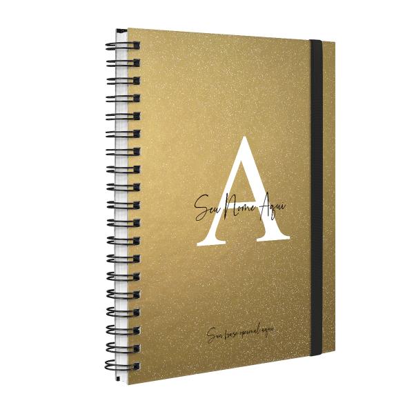 Agenda Planner Semanal Plus Personalizada Letra Glitter Metalizada Ouro
