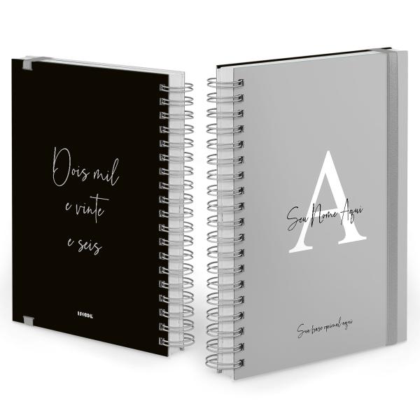 Agenda Diária Plus Personalizada Moderna Letra Cores Cinza