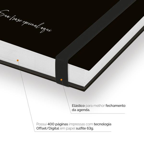 Agenda Diária Plus Personalizada Moderna Letra Cores Preto Prata
