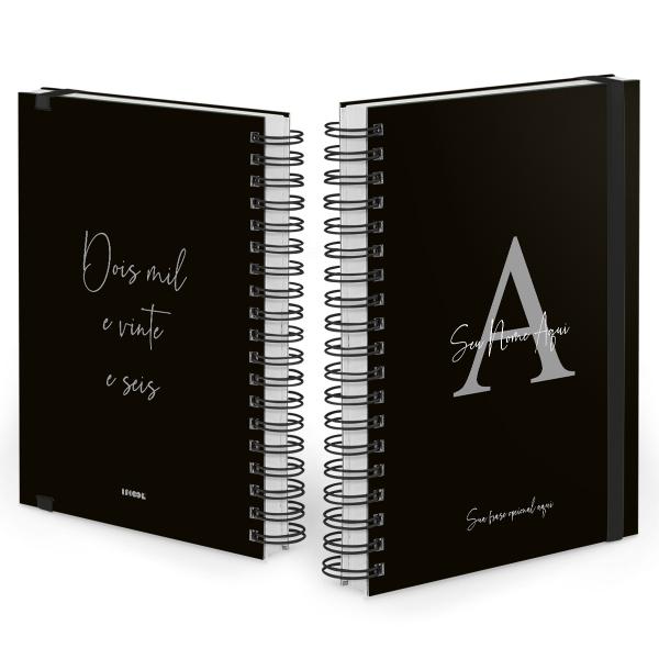 Agenda Diária Plus Personalizada Moderna Letra Cores Preto Prata