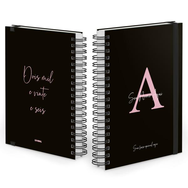 Agenda Diária Plus Personalizada Moderna Letra Cores Preto Rosa