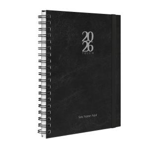 Agenda Planner Semanal Plus Personalizada Touch Couro Preto