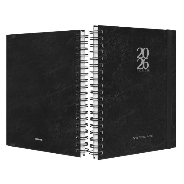 Agenda Planner Semanal Plus Personalizada Touch Couro Preto