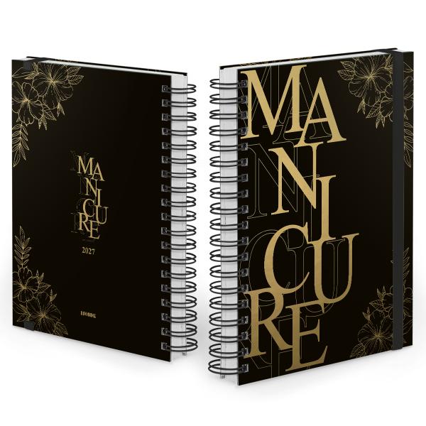 Agenda Comercial Plus Manicure Flores Preto e Ouro