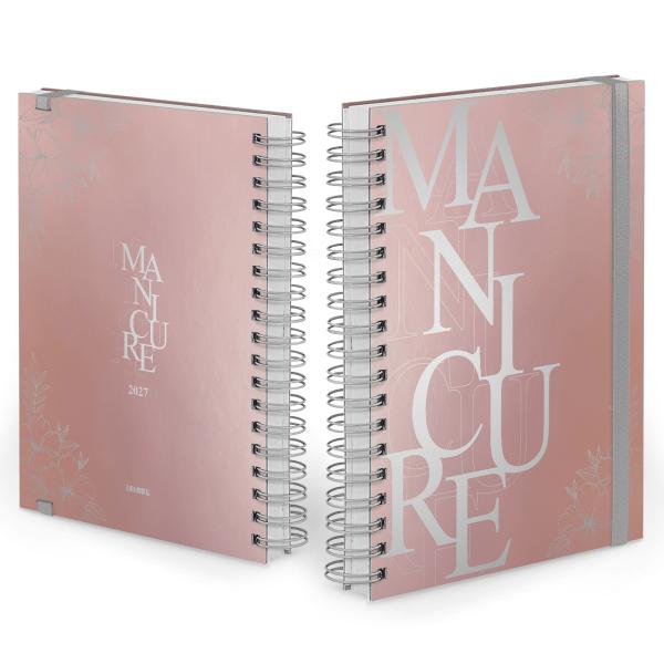 Agenda Comercial Plus Manicure Flores Rosê e Prata