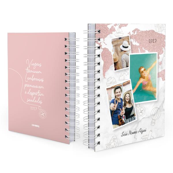 Agenda Personalizada Com 03 Fotos Rosa Travel 2027