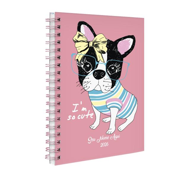 Agenda Planner Semanal Personalizada Pets Buldogue Francês Pink