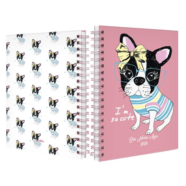 Agenda Planner Semanal Personalizada Pets Buldogue Francês Pink