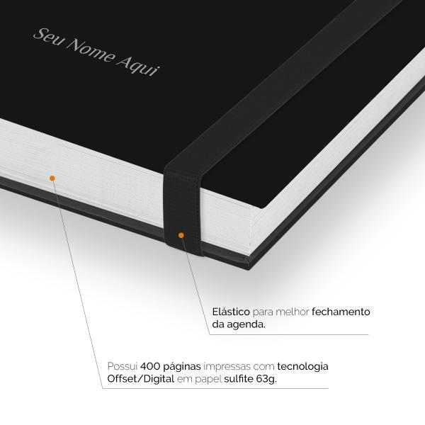Agenda Diária Plus Personalizada Solid Colors Preto Prata