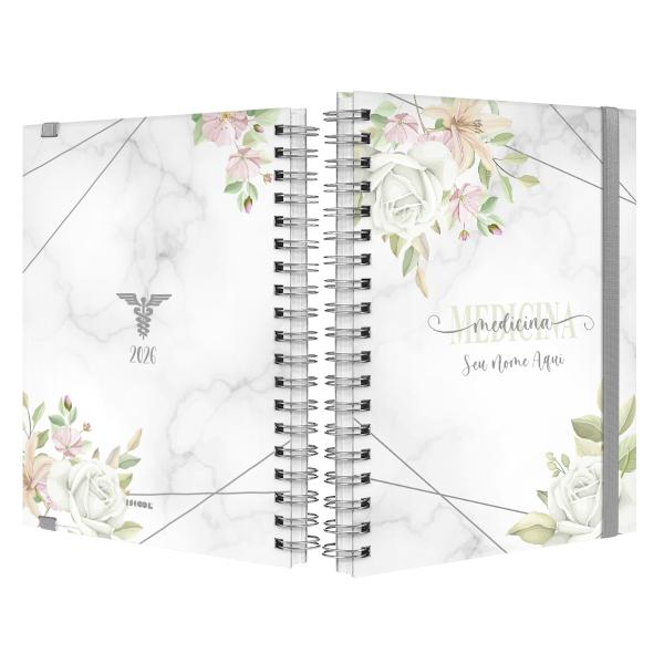 Agenda Planner Semanal Plus Personalizada Profissões Floral Medicina Cinza