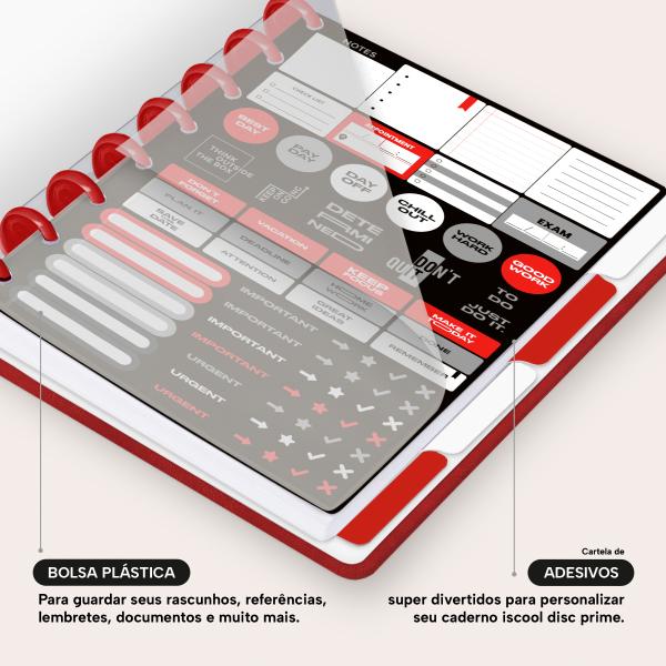 Iscool Disc Prime Personalizado Solid Touch 80 Fl. Couro Vermelho P