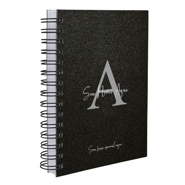 Agenda Personalizada Moderna Letra Glitter Preto Prata