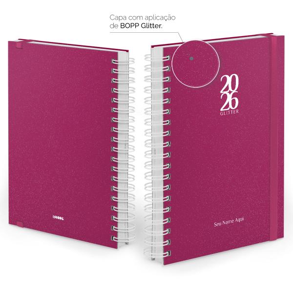 Agenda Diária Plus Personalizada Solid Glitter Pink