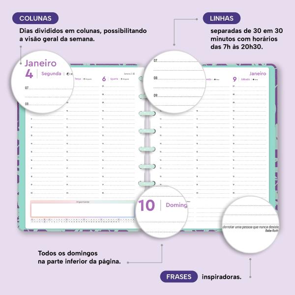 Iscool Disc Prime Planner Datado Glamour Color Margaridas Roxas