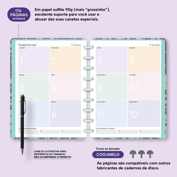 Iscool Disc Prime Planner Datado Glamour Color Margaridas Roxas