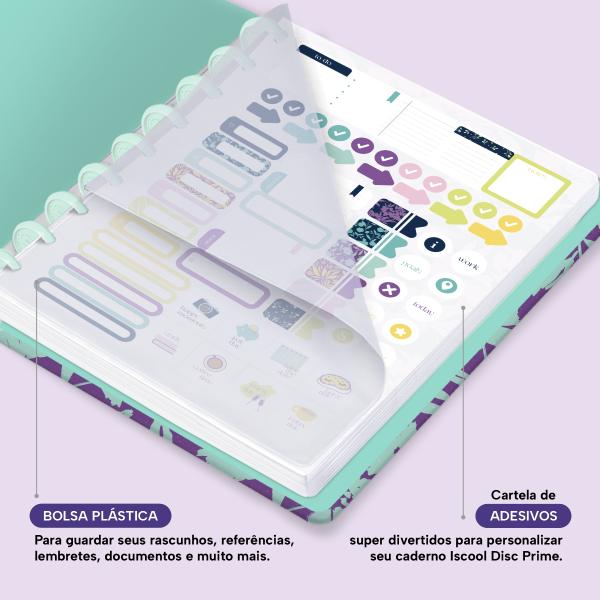 Iscool Disc Prime Planner Datado Glamour Color Margaridas Roxas