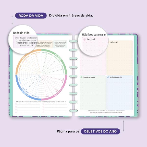 Iscool Disc Prime Planner Datado Glamour Color Margaridas Roxas