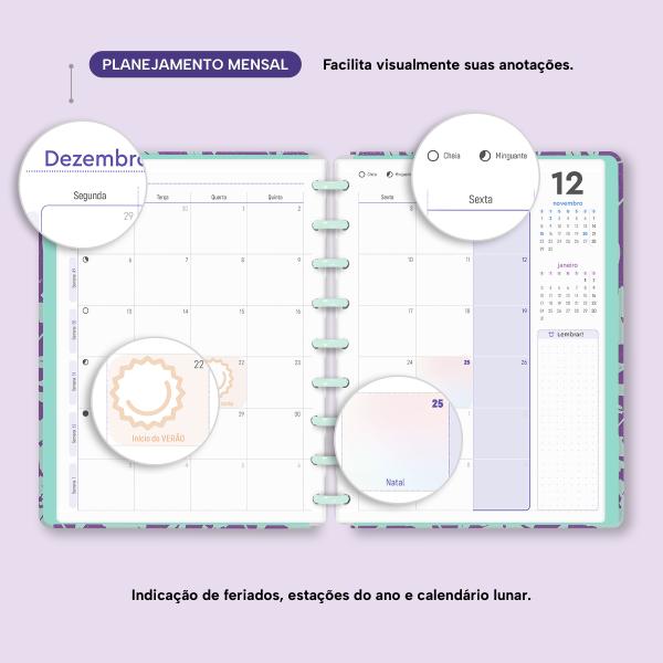 Iscool Disc Prime Planner Datado Glamour Color Margaridas Roxas