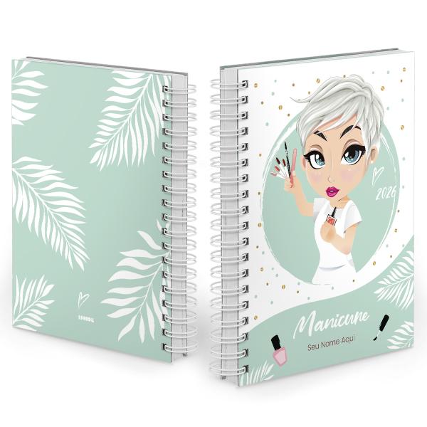 Agenda Comercial Personalizada Manicure Platinada Verde