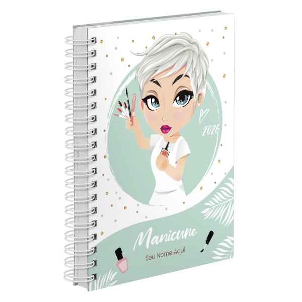 Agenda Comercial Personalizada Manicure Platinada Verde