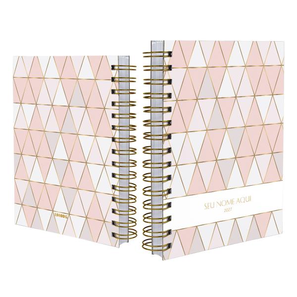 Agenda Personalizada Moderna Triângulos Rosa e Lilás