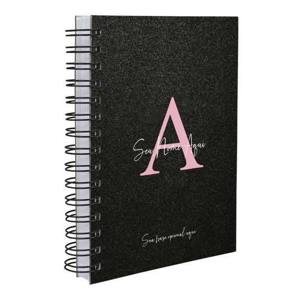 Agenda Personalizada Moderna Letra Glitter Preto Rosa