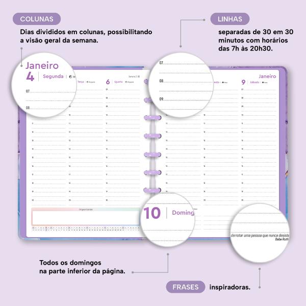 Iscool Disc Prime Planner Datado Mármore Lilás