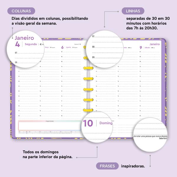 Iscool Disc Prime Planner Datado Glamour Color Leaves Roxo