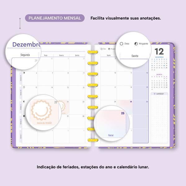 Iscool Disc Prime Planner Datado Glamour Color Leaves Roxo