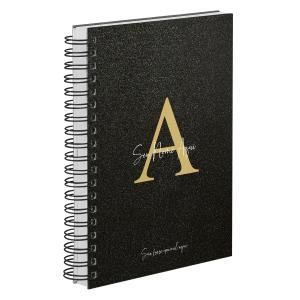 Agenda Diária Personalizada Moderna Letra Glitter Preto Ouro