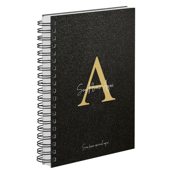 Agenda Diária Personalizada Moderna Letra Glitter Preto Ouro
