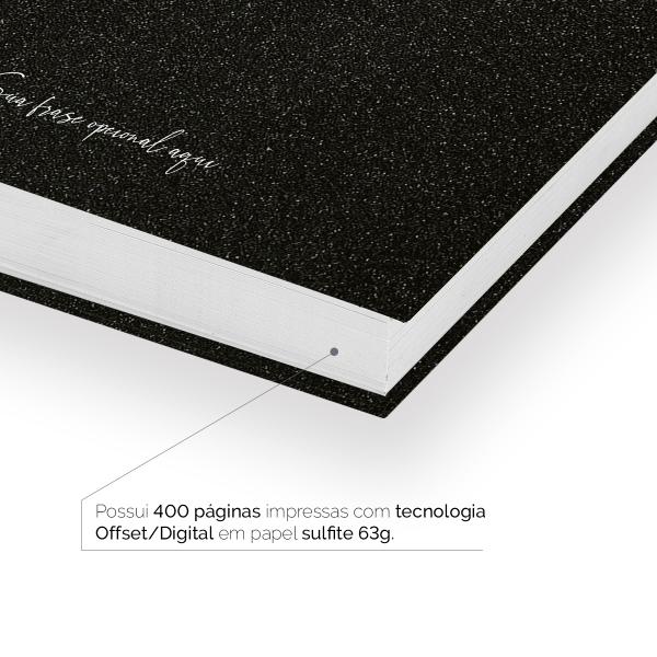 Agenda Diária Personalizada Moderna Letra Glitter Preto Ouro