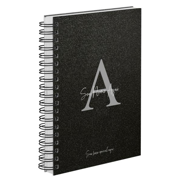 Agenda Diária Personalizada Moderna Letra Glitter Preto Prata