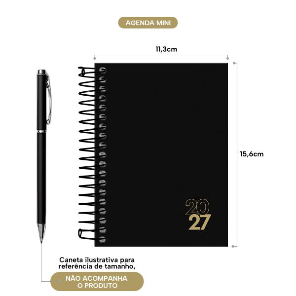 Agenda Mini Solid Colors Preto Ouro