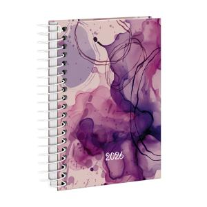 Agenda Mini Lírico Abstrato Aquarela Rosa e Roxo