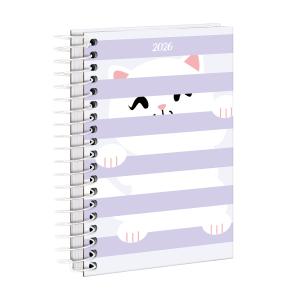 Agenda Mini Listras Lilás Gato Branco