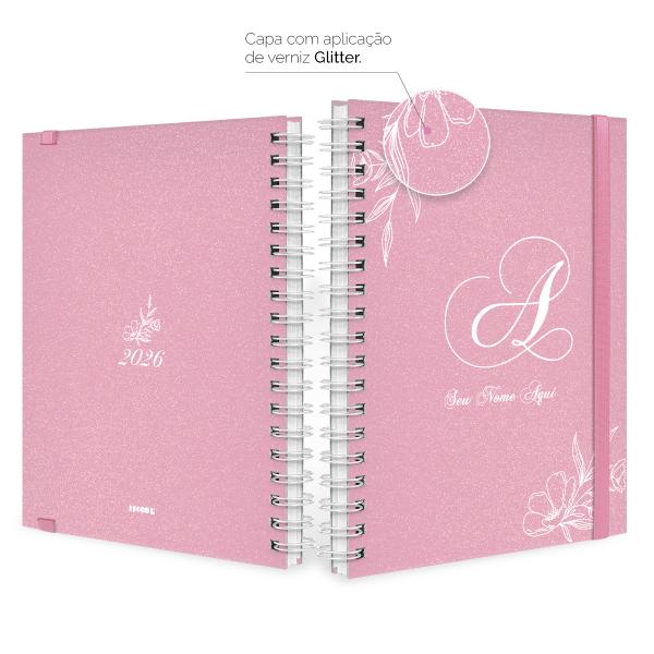 Agenda Planner Semanal Plus Personalizada Moderna Floral Glitter Rosa E Pink