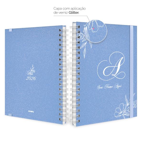 Agenda Planner Semanal Plus Personalizada Moderna Floral Glitter Azul Claro