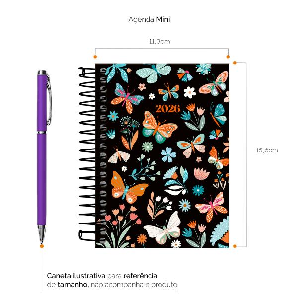 Agenda Mini Butterfly Preto Laranja