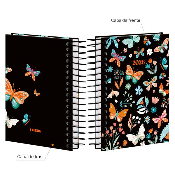 Agenda Mini Butterfly Preto Laranja